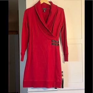 Lauren Ralph Lauren red sweatshirt type dress, v cross neck, size S
